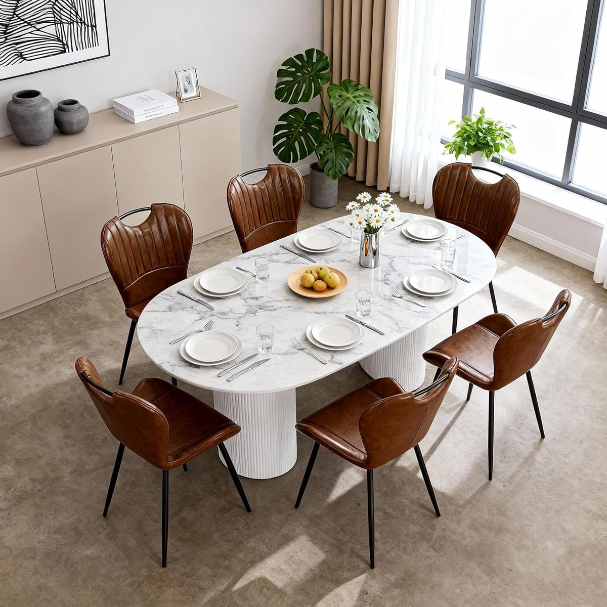 Dining Room Chairs Set of 4, Modern Kitchen Room Sets for Dinner, Comfortable Dining Chair with Metal Legs, Ergonomic Backrest, Minimalist Faux Leather Funiture Used for Home Kitchen, Resturant, Brown