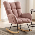 Rocking Chair Nursery, Teddy Upholstered Glider Rocker with High Backrest, Reading Chair Modern Rocking Accent Chairs Glider Recliner for Living Room, Nursery, Bedroom,Pink