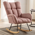 Rocking Chair Nursery, Teddy Upholstered Glider Rocker with High Backrest, Reading Chair Modern Rocking Accent Chairs Glider Recliner for Living Room, Nursery, Bedroom,Pink
