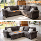 Sofa Bed, Sleeper Sofa with Pull Out Bed, L Shaped Modular Sectional Couch with Storage Ottoman, Modern Chenille Cloud Couch, Convertible Sofa Cama para Sala, Multiple Sizes (Light Gray, 5)