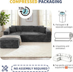 Shintenchi 103" Couches for Living Room with 2 Cup Holders,L Shaped Modular Sectional Sofa Set,No Assembly Needed Plush Corduroy Living Room Set,Dark Gray