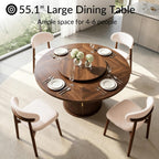 55.1 Inch Round Dining Table for 4-6, Modern Kitchen Table with Storage, Circle Dining Room Table with Wooden Pedestal Base for Living Room, Dining Room & Kitchen, Walnut