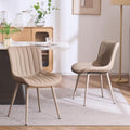 YOUNUOKE Mid-Century Modern Dining Chairs Set of 2, Khaki PU Leather Upholstered Kitchen Chairs with Khaki Metal Legs, Armless Accent Chair for Dining Room, Guest Reception Room