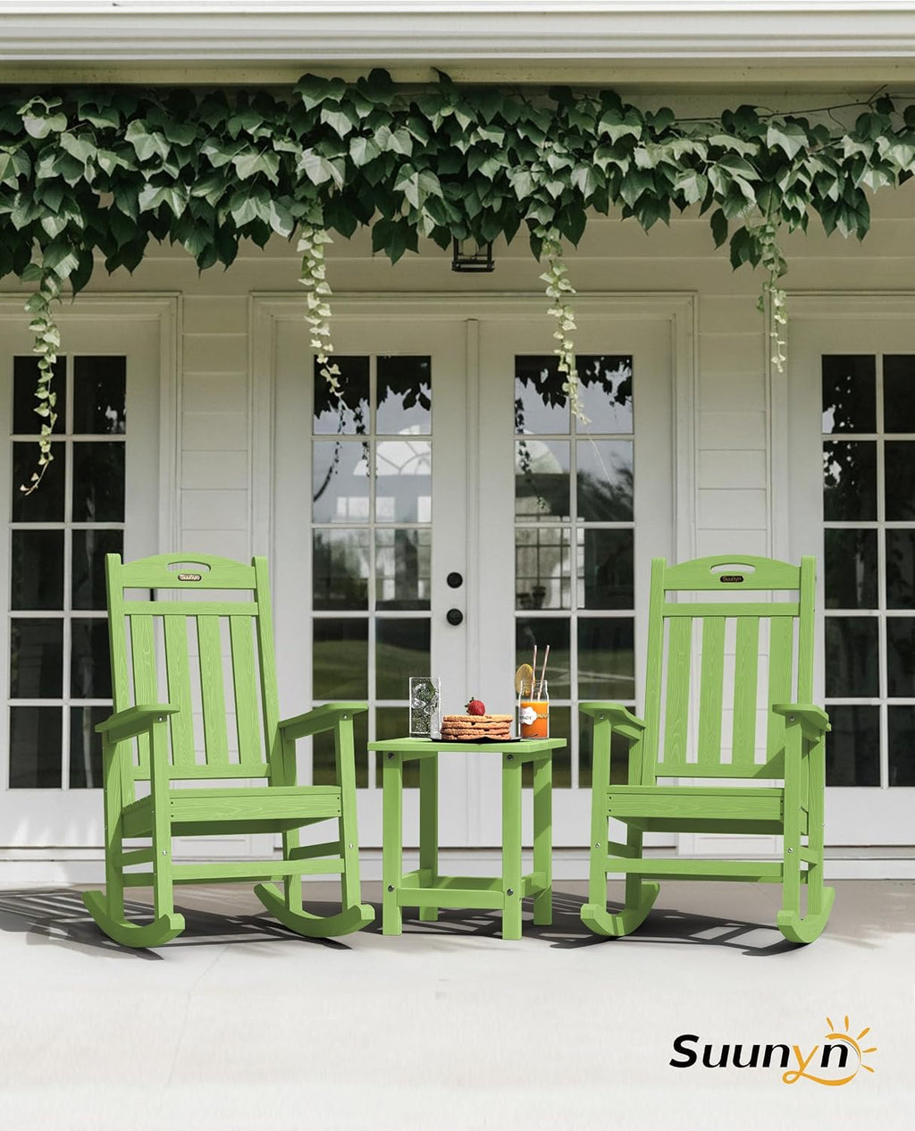 Rocking Chairs Outdoor, Oversized Patio Rocking Chair, All Weather Resistant HDPE, Heavy Duty Porch Rocker Chair with High Back Wide Arm Rest, LemonGreen