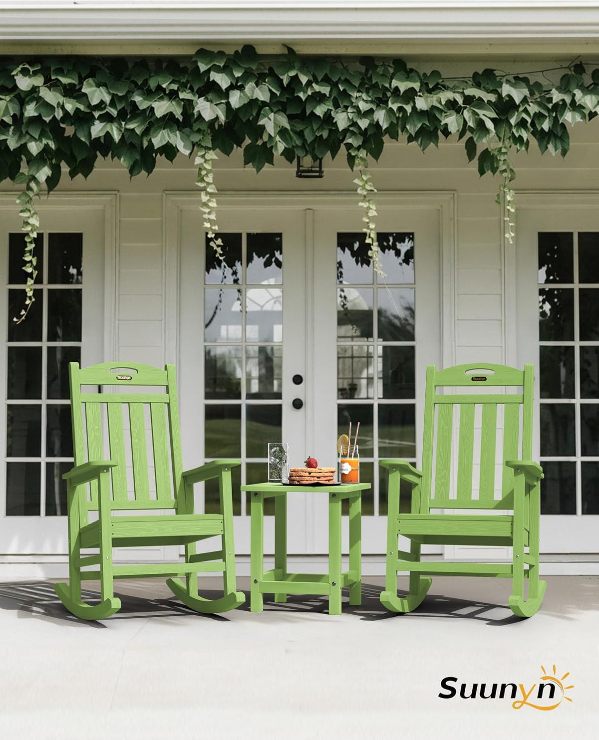 Rocking Chairs Outdoor, Oversized Patio Rocking Chair, All Weather Resistant HDPE, Heavy Duty Porch Rocker Chair with High Back Wide Arm Rest, LemonGreen