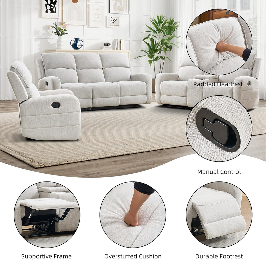 EBELLO Manual Living Room Furniture Reclining Couch Set, Soft Fabric Loveseat Recliner Sofa for Meeting Room, Overstuffed Backrest and Armrest (Loveseat)