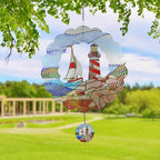 Lighthouse 3D Wind Spinner Kinetic Metal Art Hanging Wind Spinner Outdoor Decoration Ocean Ornaments Decor for Yard and Garden