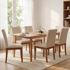 LSSBOUGHT Upholstered Kitchen & Dining Room Chairs with High Back, Linen Fabric Armless Dining Chairs with Solid Wood Legs for Dining Room and Kitchen (Beige, Set of 6)