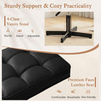 LUE BONA Adjustable Vanity Stool, Foot Rest Under Desk, 360° Swivel Vanity Chair for Makeup Room, Black Upholstered Faux Leather Ottoman for Bathroom & Living Room, 300lbs