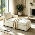 VANOMi Oversized 70.47'' Chaise Lounge Chair with Storage, Boucle White | Upholstered Sofa Bed with Thick Cushion, Left Armrest, Leisure Recliner Chair for Living Room, Bedroom, Indoor, Back Pillow