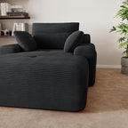 69” Oversized Chaise Lounge Chair Indoor, Soft Floor Chaise Lounge Reading Chairs with 4 Side Pockets and 2 Cup Holders, Comfy Corduroy Sleeper Sofa Bed for Living Room Bedroom, Black