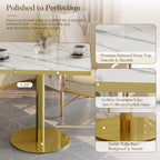 31.5'' Square Modern Dinning Table with Sintered Stone Tabletop, Golden Edge & Pedestal Base, Bistro Tulip Table for 2-4 Person for Dining Room/Cafe/Small Spaces/Restaurant (Snow Peak Marble)