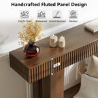 63-Inch Long Entryway Console Table with a Fluted Design, Thick Wood Farmhouse Sofa Table Behind Couch, Narrow Hallway Accent Table for Living Room, Foyer, Entrance,Modern Walnut