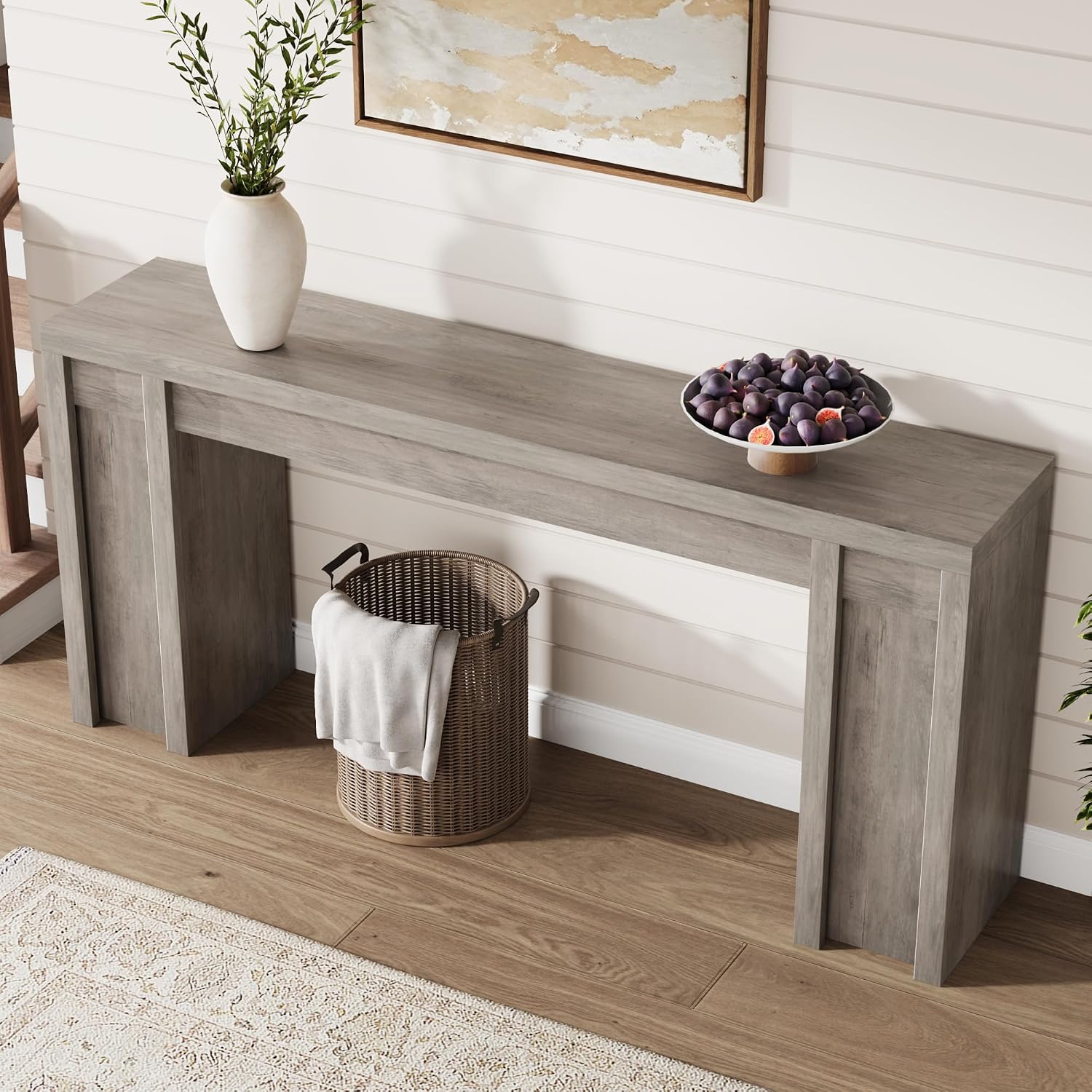 GarveeHome 70.9-Inch Farmhouse Hallway Console Table - Long Sofa Table Behind Couch, Entry Table for Living Room & Foyer Decor, Gray