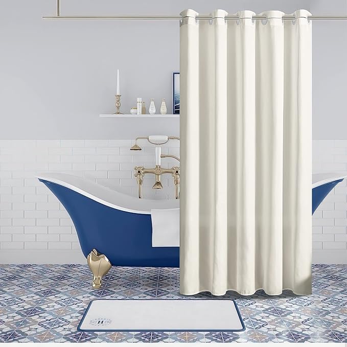 Furlinic No Hook Stall Shower Curtain 36 x 72 Inch,Small Narrow Fabric Waterproof Bathroom Curtain,Modern Hotel Style with 4 Plastic Grommets,Machine Washable,Beige