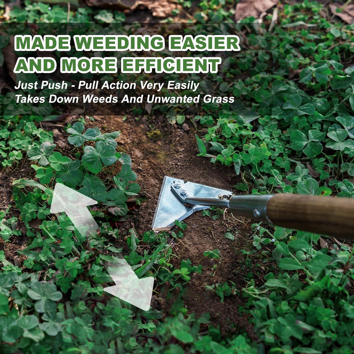 Haliaeetus Triangle Hoe, 60'' Scuffle Hoe for Keeping Your Back from Tiring Out, Weeding Just in Push-Pull Motion, Rogue Hoe with Triangle Head for Quickly Clear Out a lot of Weeds from All Direction