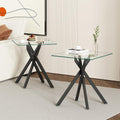 Modern Square End Table with Glass Top, Glass End Side Table for Living Room Office, 17.72 x 17.72 x 20.87 inches, Black Metal X-Base, Adjustable Feet (2, Black)