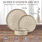 Herogo Plates and Bowls Dinnerware Sets for 8, 24 Pieces Stoneware Dishes Sets, Dinning Dishes for Kitchen, Dishwasher & Microwave Safe, Cream Khaki