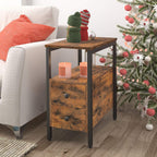 HOOBRO End Table, Narrow Chairside Table with Drawer and Open Storage Shelf, Nightstand for Small Spaces, Stable and Sturdy Construction, Wood Look Accent Furniture, Rustic Brown and Black BF548BZ01G3