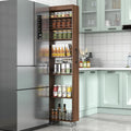 KEIKI 7 Tier Pull-Out Kitchen Pantry Storage Cabinet, Multi-Tier Single-Sided Open Shelf, Spice Rack Next to Fridge, Wood Hutch Food Pantries Cupboard for Coffee Bar, Dining Room, Narrow Spaces
