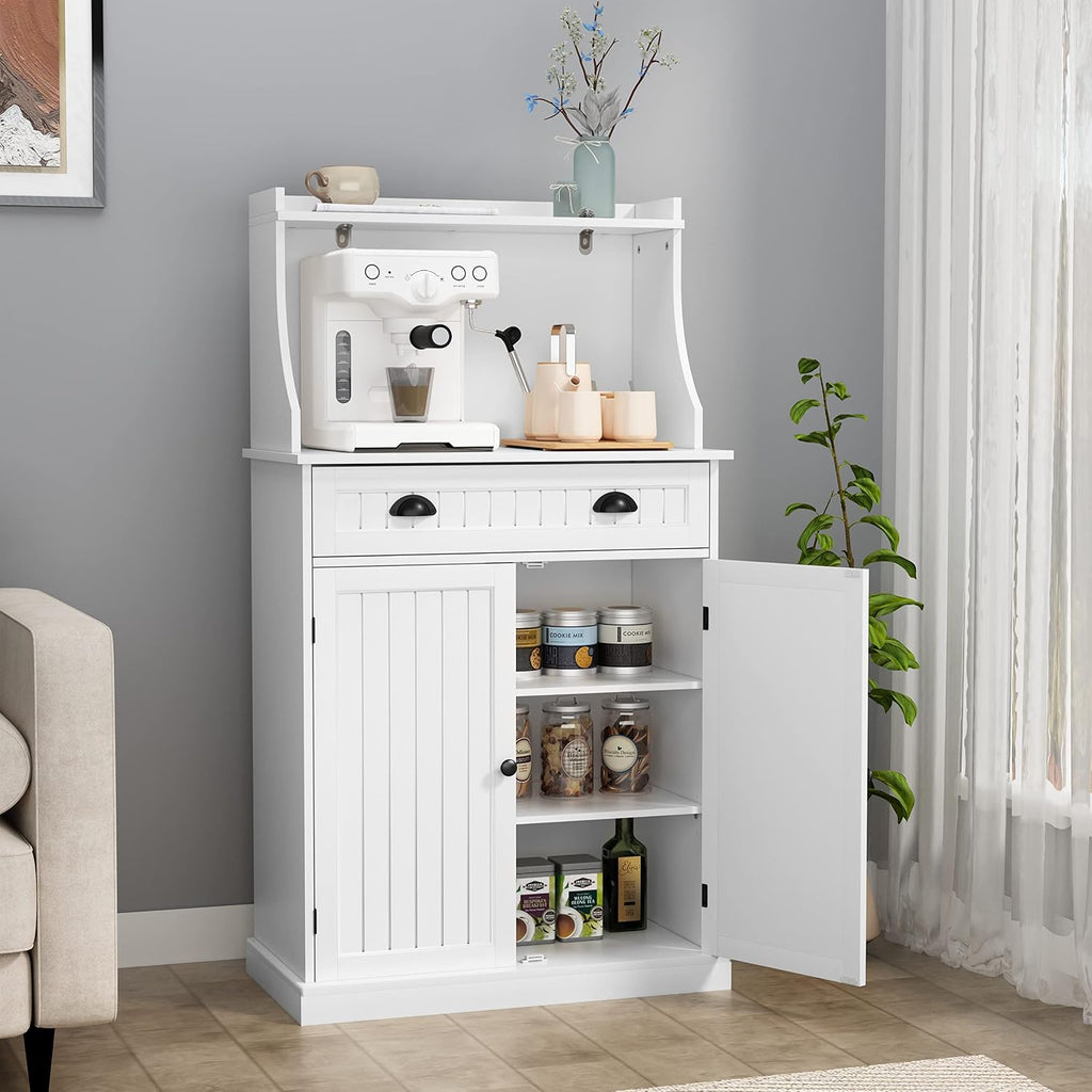 HOLTICO 54" Freestanding Kitchen Pantry Storage Cabinet with Doors and Adjustable Shelves, Microwave Oven Stand with Drawer for Kitchen, Bathroom or Hallway, White
