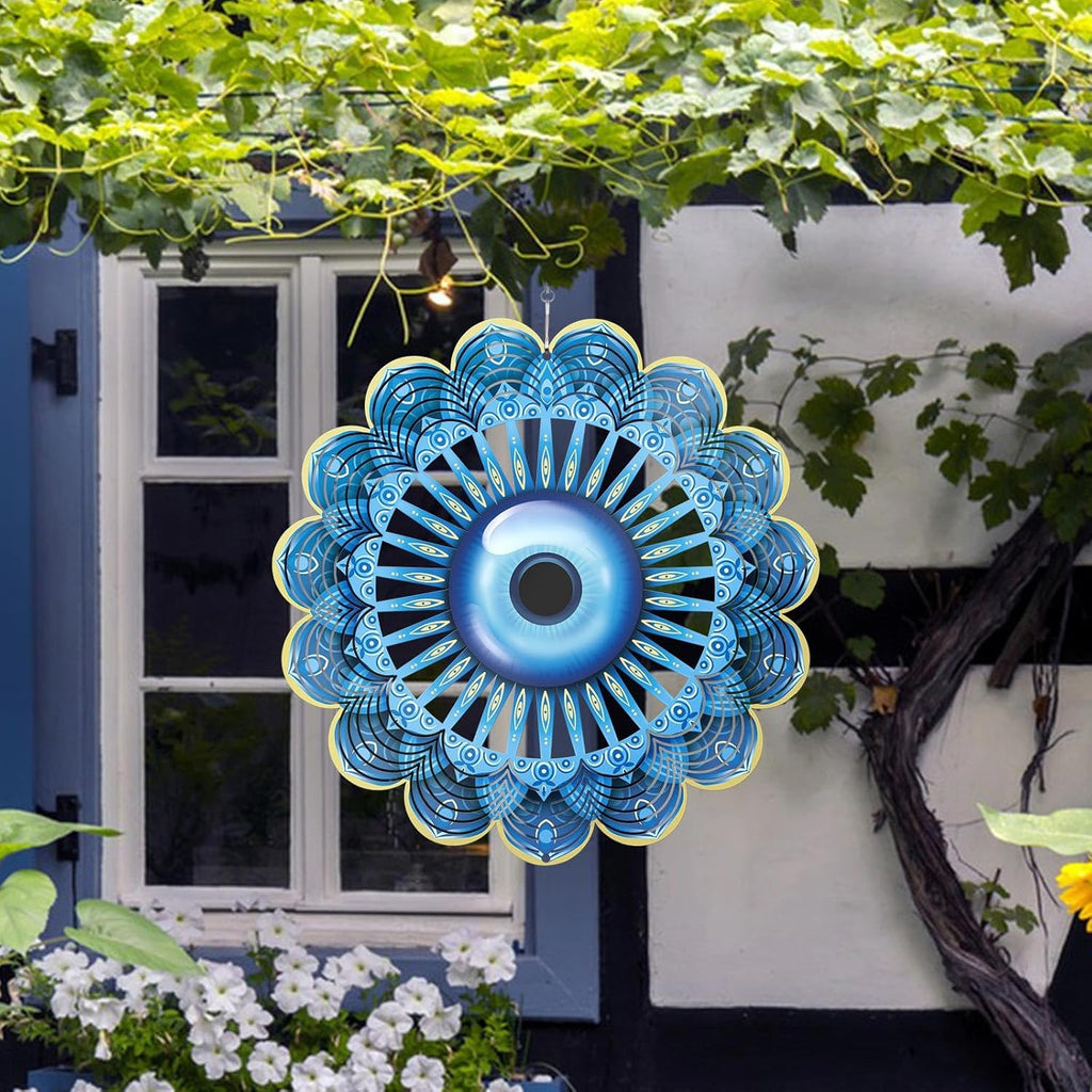 Blue Evil Eye Hanging Wind Spinners Outdoor Metal Evil Eye Decor Mandala 3D Stainless Steel Wind Spinner Protective Amulet for Home Outdoor Garden Yard Decoration (Mandala)