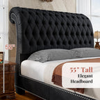Jocisland Queen Size Bed Frame with Sleigh Headboard & Footboard, Black