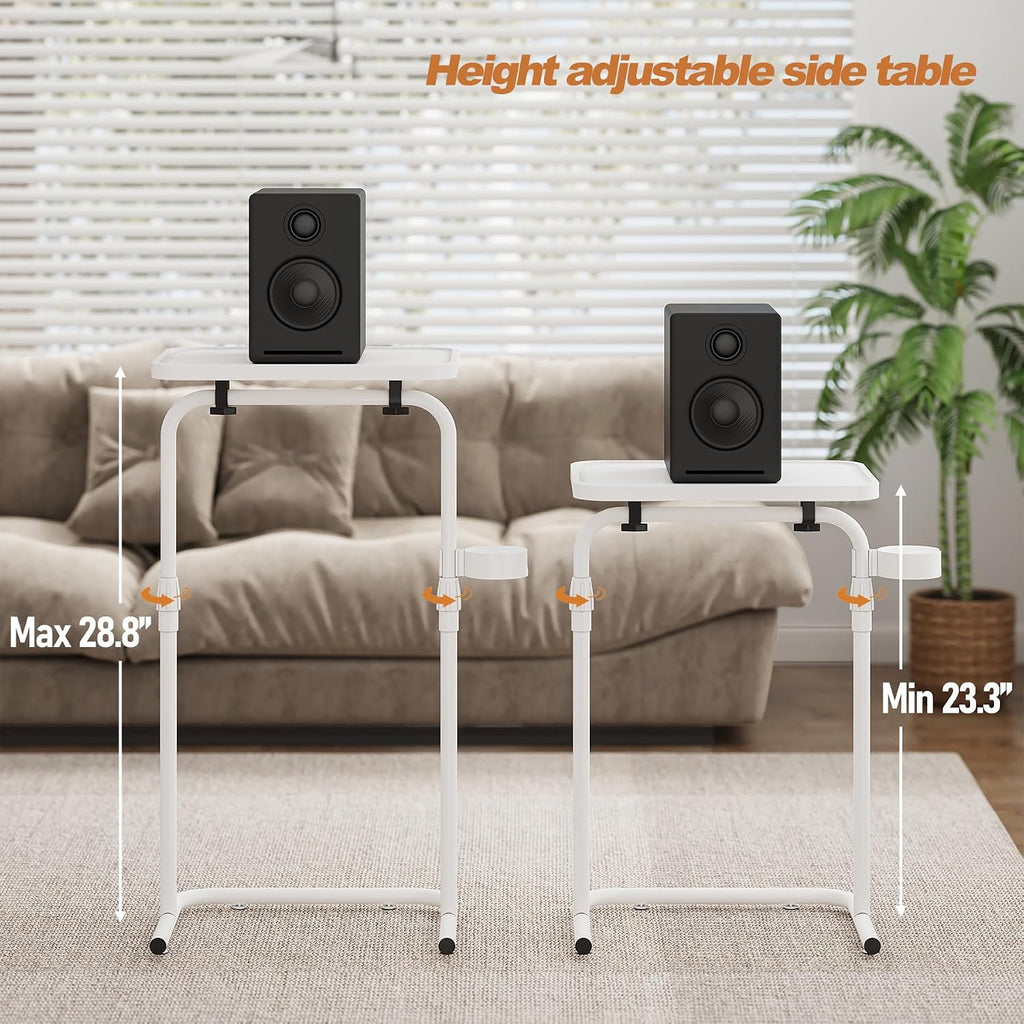TUTOTAK C Shaped End Table with Tiltable Surface, Set of 2, Adjustable Height Side Table, Slide Under Couch Table TV Tray for Eating, Sofa Tray for Livingroom, Bedroom White TB01BW0912