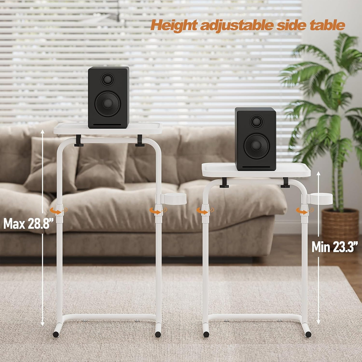 TUTOTAK C Shaped End Table with Tiltable Surface, Set of 2, Adjustable Height Side Table, Slide Under Couch Table TV Tray for Eating, Sofa Tray for Livingroom, Bedroom White TB01BW0912