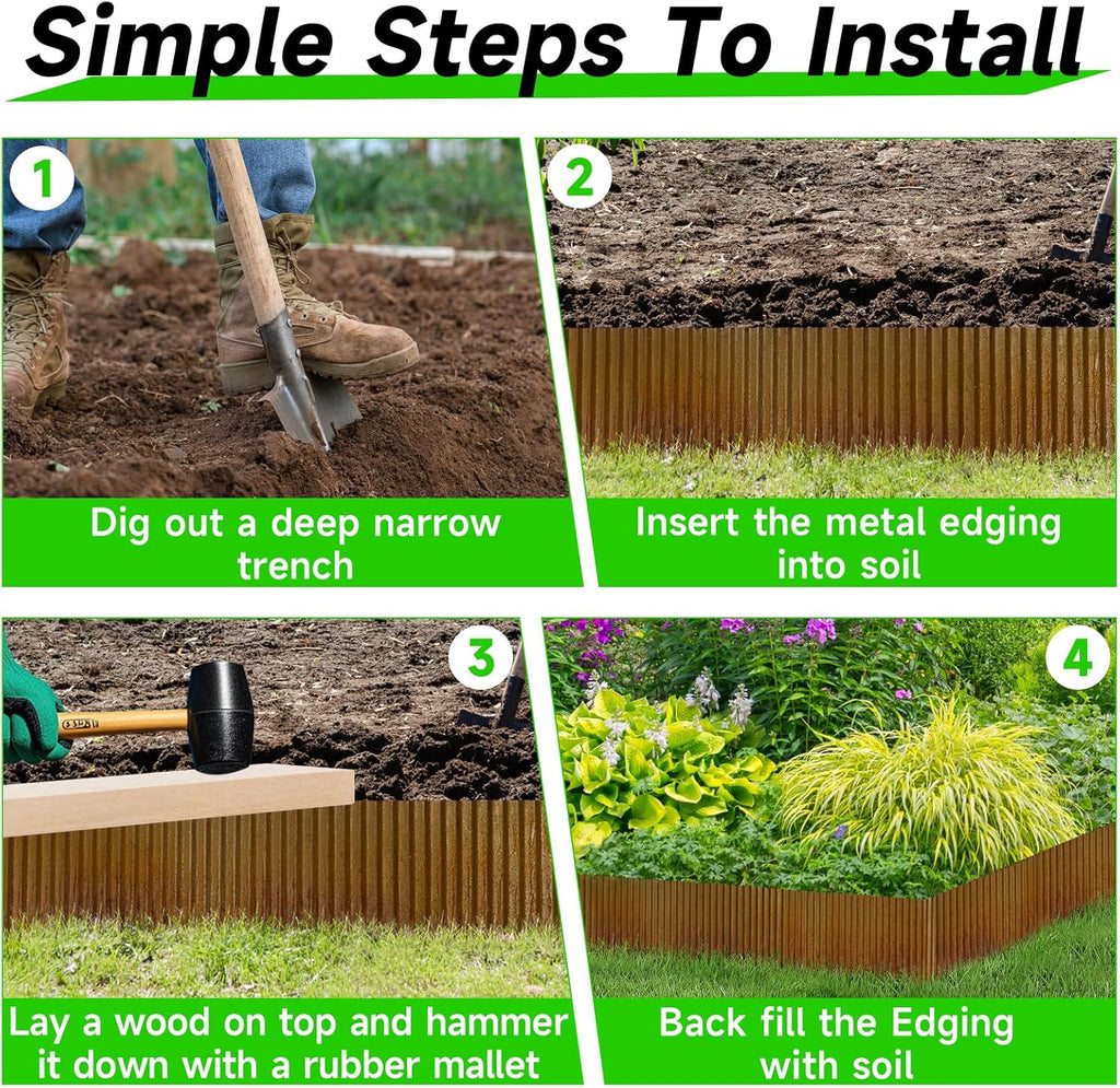 Corrugated Garden Edging,8"×20Ft Pre-Rusted Landscape Edging & Lawn Edging Border,Metal Garden Border for Flower Beds,Garden,Lawn,Raised Beds & Tree Surrounds