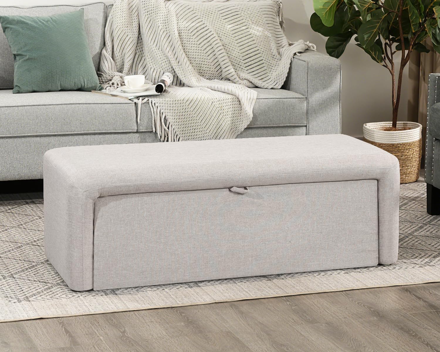 Homebeez 48" Storage Ottoman Bench with Side Opening, Large Ottoman with Storage for Bedroom End of Bed, No Assembly Upholstered Storage Bench & Ottoman Foot Rest for Living Room & Entryway