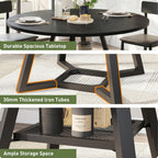 knoworld Round Dining Table for 4-6 with Storage Shelf, Kitchen & Dining Room Circle Pedestal Table, Heavy Duty Metal Frame & Wood Top