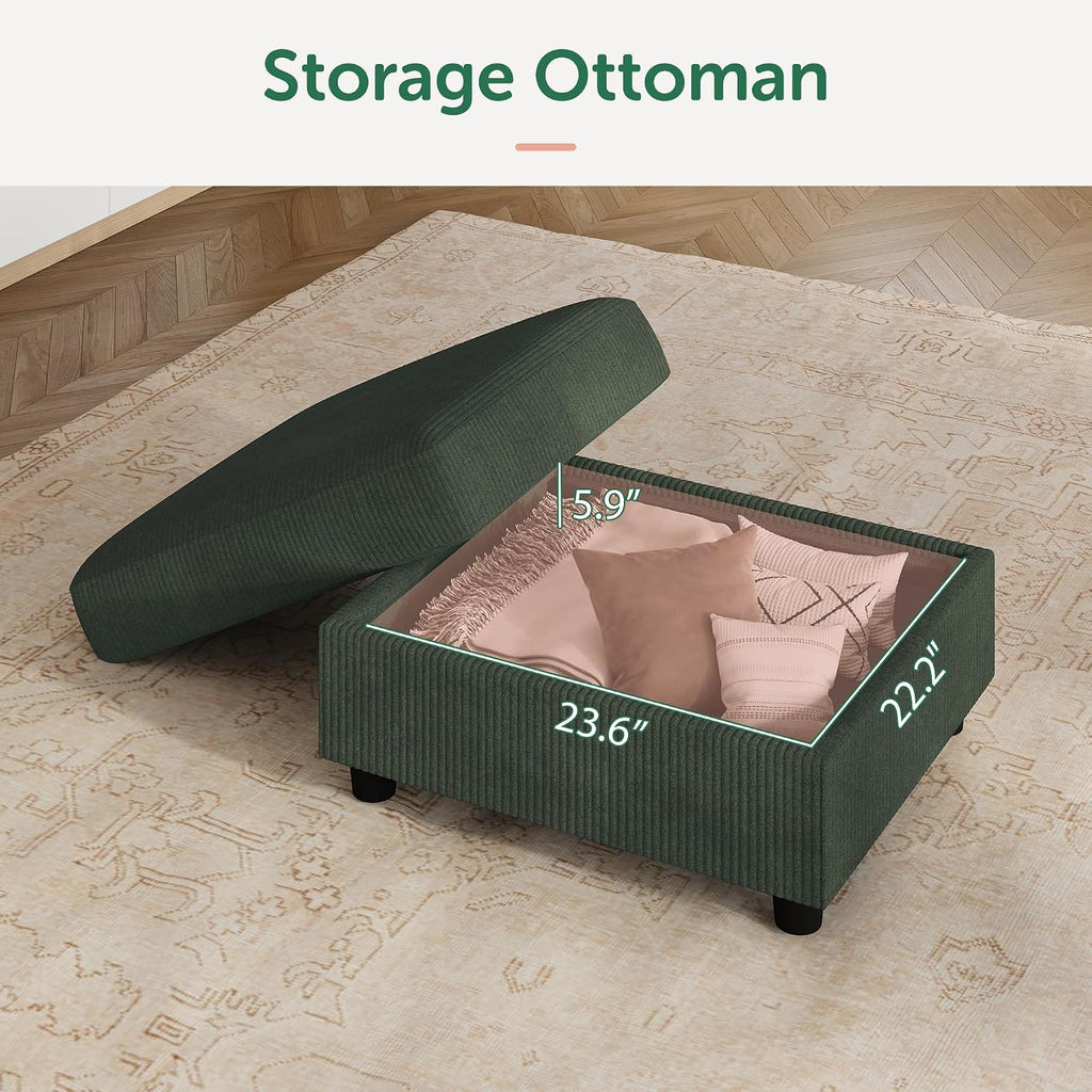 HONBAY Modern Corduroy Ottoman Module Sofa, Ottoman Bench with Storage, Green