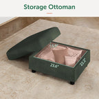 HONBAY Modern Corduroy Ottoman Module Sofa, Ottoman Bench with Storage, Green