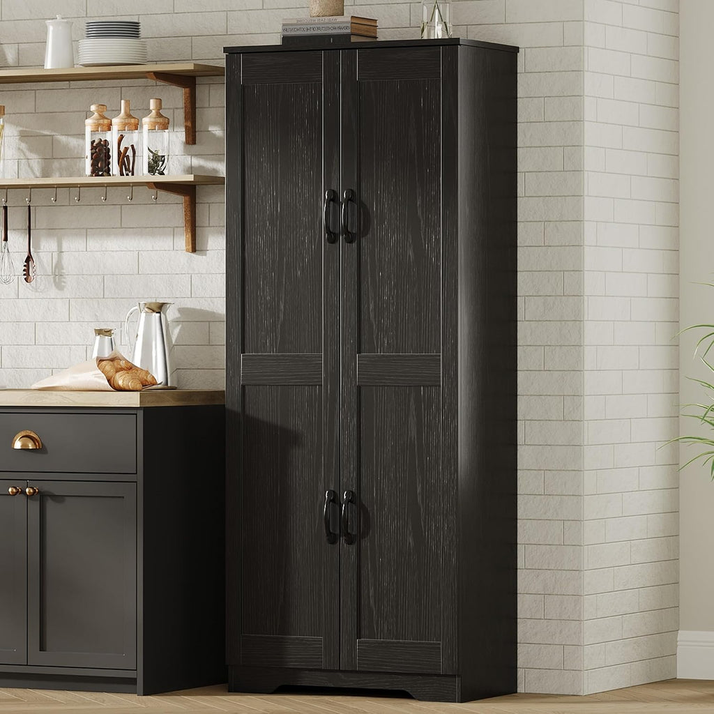 GarveeHome Tall Kitchen Pantry Cabinet, 60 in Storage Cabinet with 2 Doors and Adjustable Shelves, Freestanding Large Utility Storage Cupboard for Dining Room, Bathroom, Living Room, Black