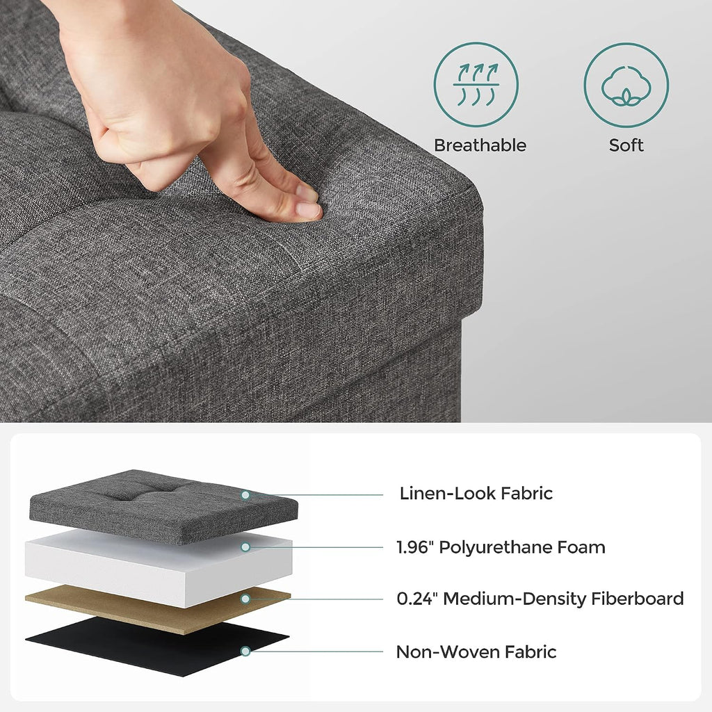 SONGMICS Storage Ottoman, Small Foot Rest, 15 x 15 x 15.7 Inches | Foot Stool with Legs, Load up to 661.4 lb, for Living Room, Bedroom, Dorm, Gray and Black, MELISA Collection ULSF014G01