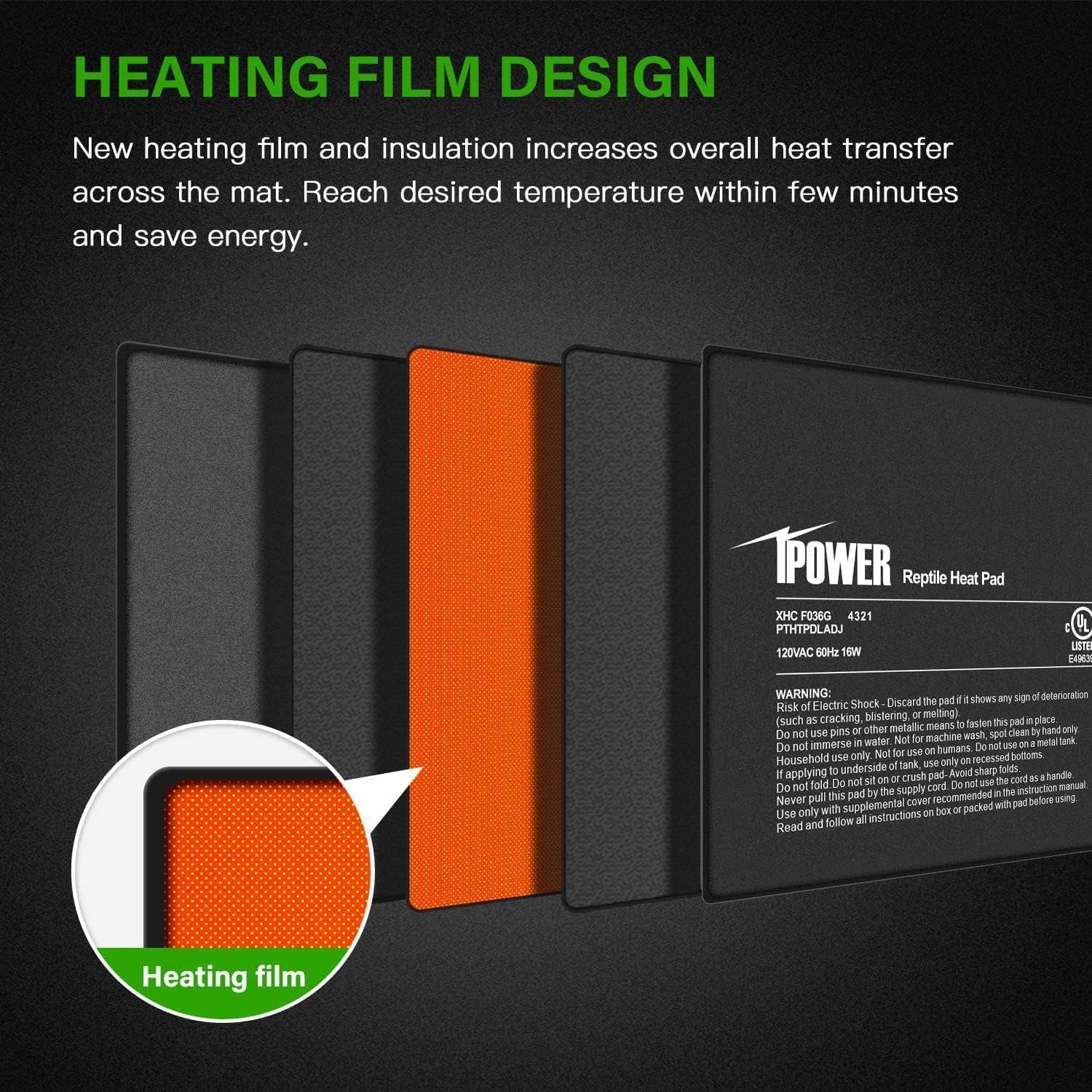 iPower 8 by 12 Inch Reptile Heating Pad with Temperature Adjustable Controller Knob, Under Tank Warmer Terrarium Heat Mat for Reptiles and Amphibians