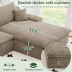 107" Cloud Couch Modular Sectional Sofa for Living Room, U-Shape Couch with Deep Seat, Modern Corduroy 3-Seater with Ottoman, No Assembly Required (Camel,Right-Facing Chaise)