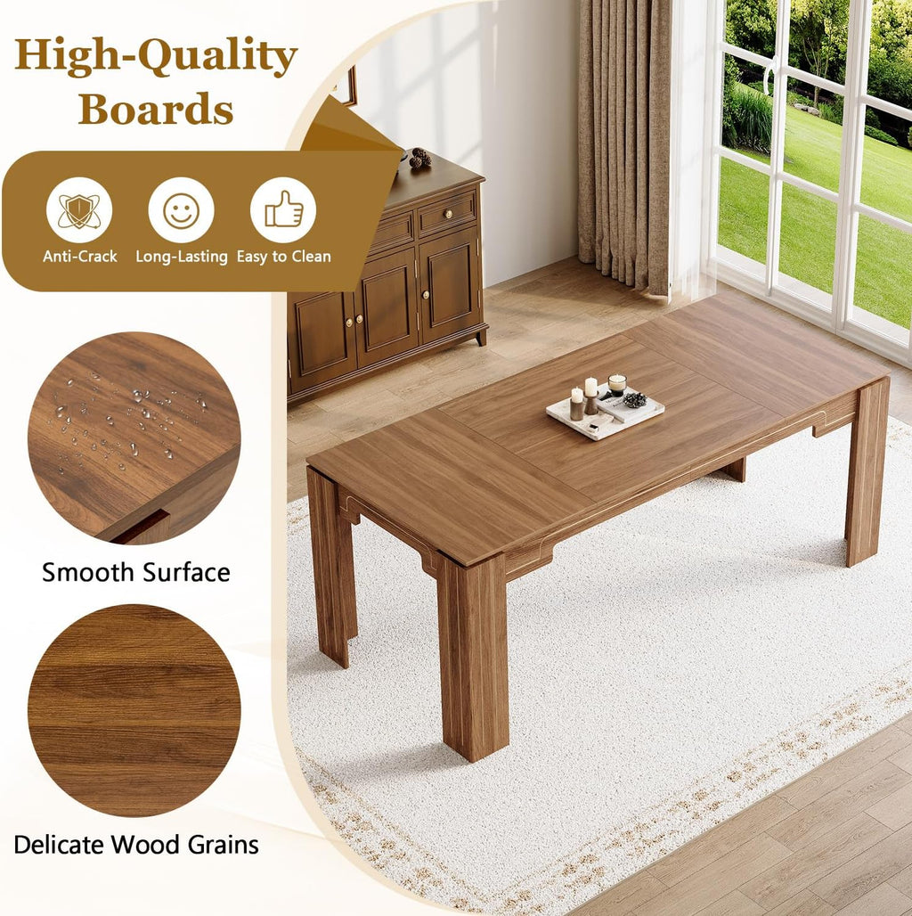 71" Wood Dining Table for 6-8, Large Rectangular Wood Grain Kitchen Dining Table with Thick Stable Legs for Dining Room and Family Dining