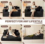 Loveseat Couch Folding Sofa Bed, Foldable Floor Futon Sleeper Couch Bed - Convertible Sofa Bed, Corduroy Pull Out Sofa Bed with 2 Pillows for Living Room & Bedroom