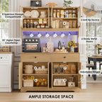 HIFIT 71" LED Kitchen Pantry Cabinet with Power Outlet, Large Kitchen Hutch Storage Cabinet with Arched Door & Shelves & 2 Drawers, Tall Modern Coffee Bar w/Hutch for Home Dining Living Room, Natural
