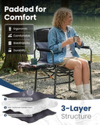 KingCamp Oversized Camping Directors Chair for Big & Tall Heavy Duty 440lbs | Folding Chair with Side Table, Padded Camp Chair Wide Seat，Anti-Sag Fabric, 50% flat fold for Outdoor Sport Lawn Fishing RV