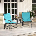 Tangkula 2-Seater Outdoor Glider Bench with 2-Tier Center Table (Turquoise) | Breathable Mesh Fabric Seat & Back, Footrest, Storage Shelf, Heavy-duty Metal Frame for Garden, Porch, Backyard