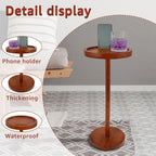 Pedestal Side Table With Weighted Base and 360 Rotating Phone Holder - Small Round Table for Living Room, Home Office, Small Spaces