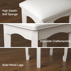 White Vanity Stool Bench, Padded Seat Cushion for Makeup Room | Minimalist Style | Solid Wood Frame | High Elastic Sponge | Waterproof PU Leather | Scratch-proof Feet | Easy 5-min Assembly