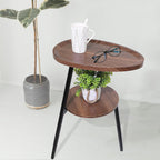 Side Table Small End Table, Oval Round Wood Sofa Table, 2 Tier Accent Table Nightstand Bedside Table with Metal Frame for Living Room, Bedroom, Small Spaces (Rustic Brown)