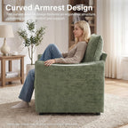 Elegant Oversized Accent Chair for Living Room, 42.1", Chenille, Green | Modern Upholstered Piping Single Reading Armchair with Cushion Backrest and 2 Pillows for Bedroom, Office, Reception Area
