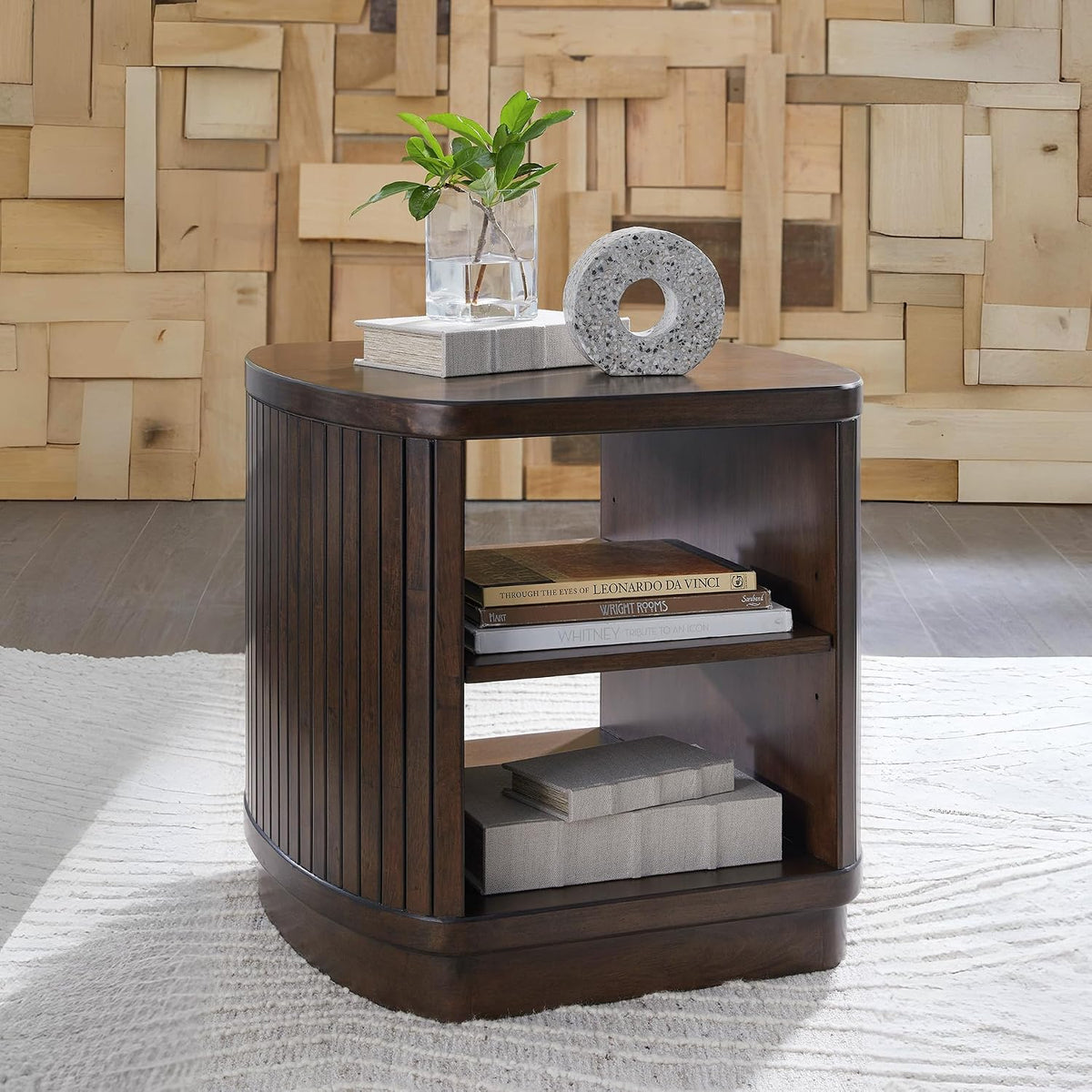 Signature Design by Ashley Korestone Contemporary End Table with Storage and Adjustable Shelf, Dark Brown