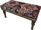 Animal Print Rug Upholstered Ottoman, Boho Piano Bench, Decorative Wood Bench, Farmhouse Bench, Red Blue Entry Bench, Kitchen Dining Bench, Footstool (18x18x36, Red-Blue)