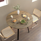 Round Dining Table with Metal Black Legs,35.43 Inch Circle Brown Kitchen Table Modern Dining Room Smal Table for 2-4 People (35.43'')